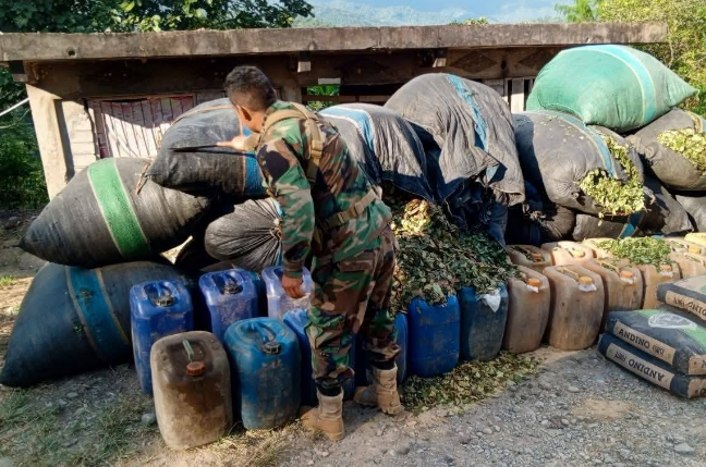 Sandia | Incautan insumos y hoja de coca en operativo antidrogas en la selva puneña Sandia | Incautan insumos y hoja de coca en operativo antidrogas en la selva puneña